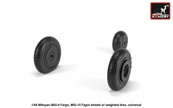 Armory Models AW48032 Mikoyan MiG-9 Fargo / MiG-15 Fagot (early) wheels w/ weighted tires 1/48