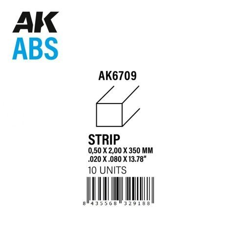 AK Interactive AK6709 STRIPS 0.50 X 2.00 X 350MM – ABS STRIP – 10 UNITS PER BAG