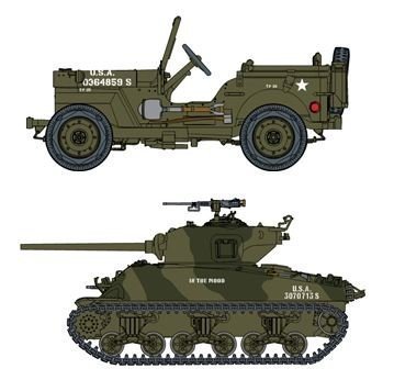 Dragon 7412 1/4 Ton 4x4 Truck + Sherman M4A1(76) W VVSS (1:72)