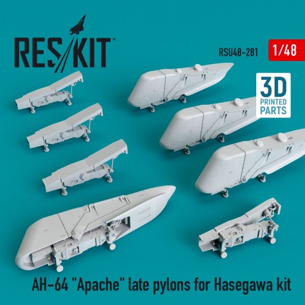 RESKIT RSU48-0281 AH-64 &quot;APACHE&quot; LATE PYLONS FOR HASEGAWA KIT (3D PRINTED) 1/48