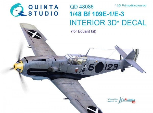 Quinta Studio QD48086 Bf 109E-1/E-3 3D-Printed &amp; coloured Interior on decal paper (for Eduard kit) 1/48