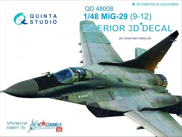 Quinta Studio QD48008 MiG-29 (9-12) 3D-Printed &amp; coloured Interior on decal paper (for GWH kits) 1/48