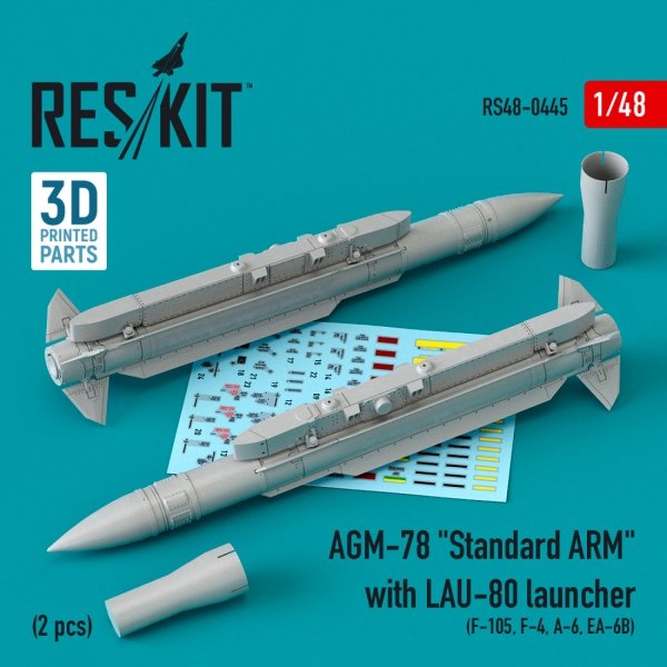 RESKIT RS48-0445 AGM-78 &quot;STANDARD ARM&quot; WITH LAU-80 LAUNCHER (2 PCS) (3D PRINTED) 1/48