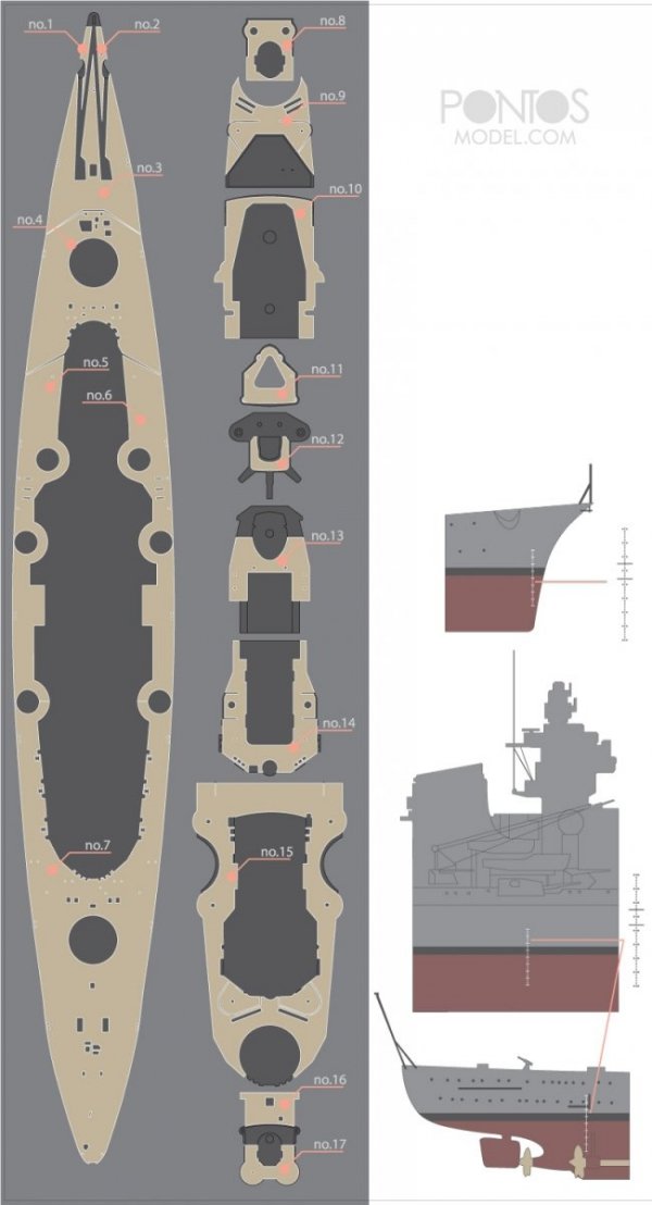 Pontos 35007WD1 DKM Tirpitz Wooden Deck set (1:350)
