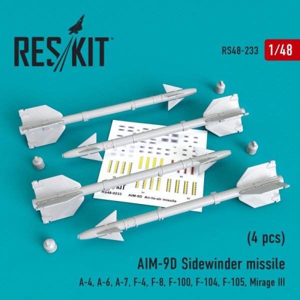 RESKIT RS48-0233 AIM-9D Sidewinder  missile (4 pcs) 1/48