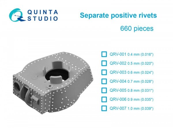 Quinta Studio QRV-005 Separate positive rivets, 0.8mm (0.031&quot;), 660 pcs