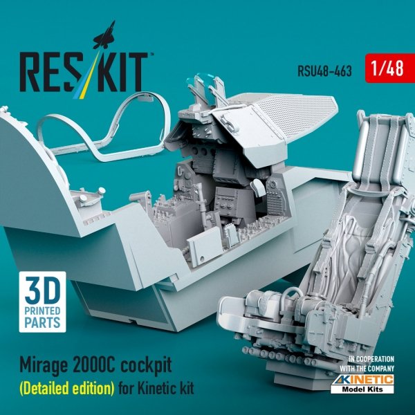 RESKIT RSU48-0463 Mirage 2000C cockpit (Detailed edition) for Kinetic kit (3D Printed) (1/48)