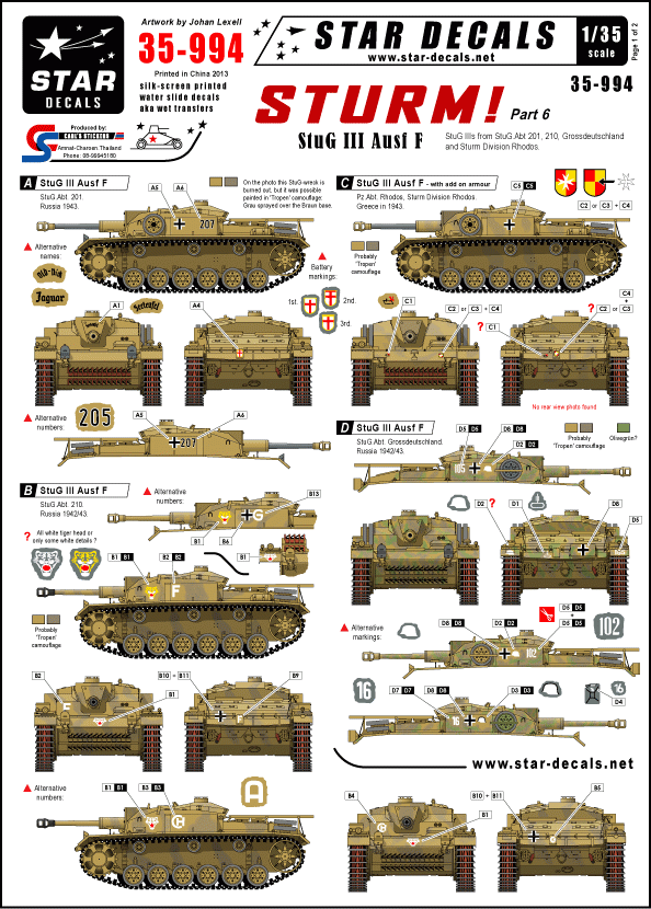 Star Decals 35-994 STURM! #5. StuG III Ausf F 1/35