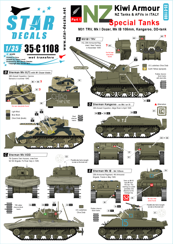 Star Decals 35-C1108 Kiwi Armour 1 - Special Tanks 1/35