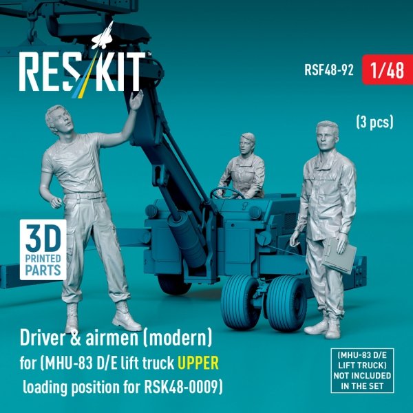 RESKIT RSF48-0092 Driver &amp; airmen (modern) (3 pcs) (MHU-83 D/E lift truck UPPER loading position for RSK48-0009) (3D Printed) (1/48)