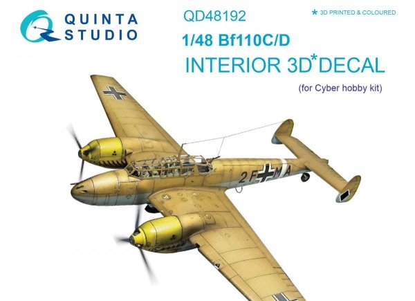 Quinta Studio QD48192 Bf 110C/D 3D-Printed &amp; coloured Interior on decal paper (for Cyber-hobby kit) 1/48