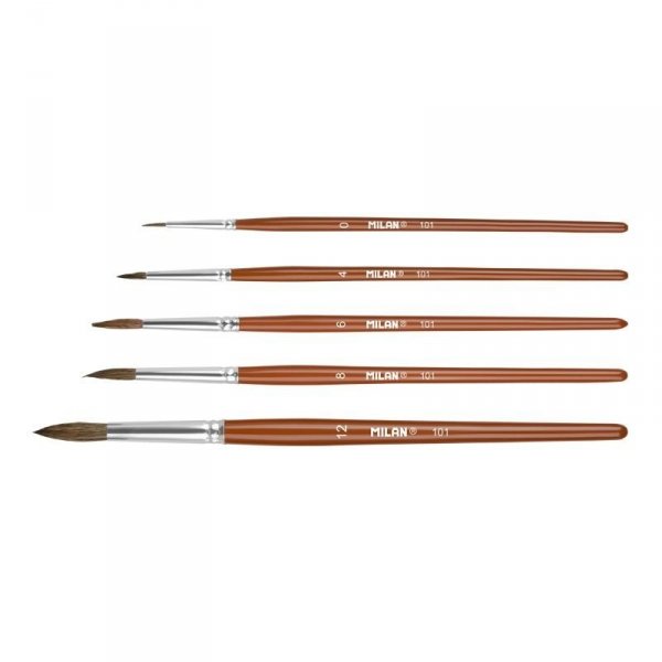 Milan 10461 Blister pack 5 round brushes (goat &amp; synthetic hair) 101 series no 0, 4,6, 8 and 12