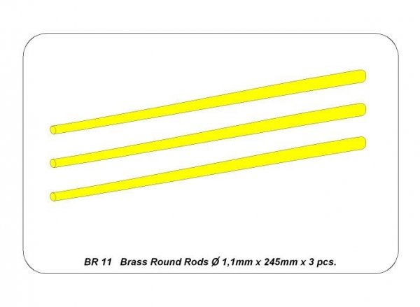 Aber BR11 Pręty mosiężne fi 1,1mm długość 245mm x 3 szt. / Brass round rods fi 1,1mm length 245mm x 3 pcs.