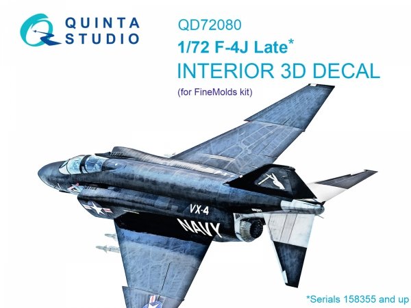 Quinta Studio QD72080 F-4J Late 3D-Printed &amp; coloured Interior on decal paper (Fine Molds) 1/72