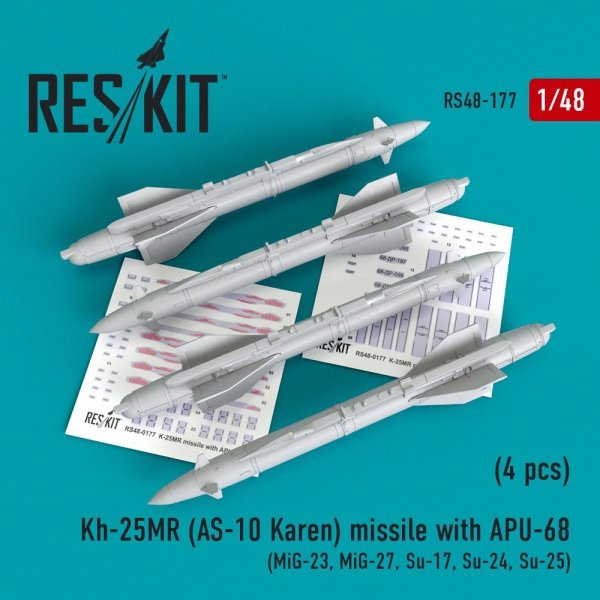 RESKIT RS48-0177 Kh-25MR (AS-10 Karen) missile with APU-68 (4 pcs) 1/48