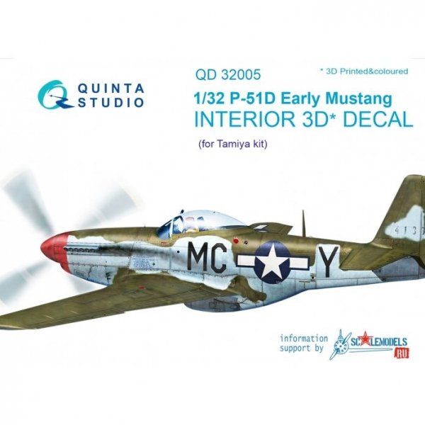 Quinta Studio QD32005 P-51D (Early) 3D-Printed &amp; coloured Interior on decal paper (for Tamiya kit) 1/32