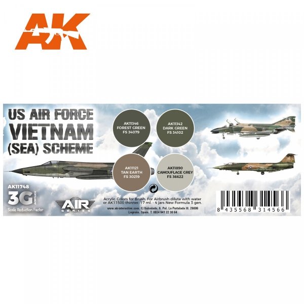 AK Interactive AK11748 US AIR FORCE SOUTH EAST ASIA (SEA) SCHEME 4x17 ml