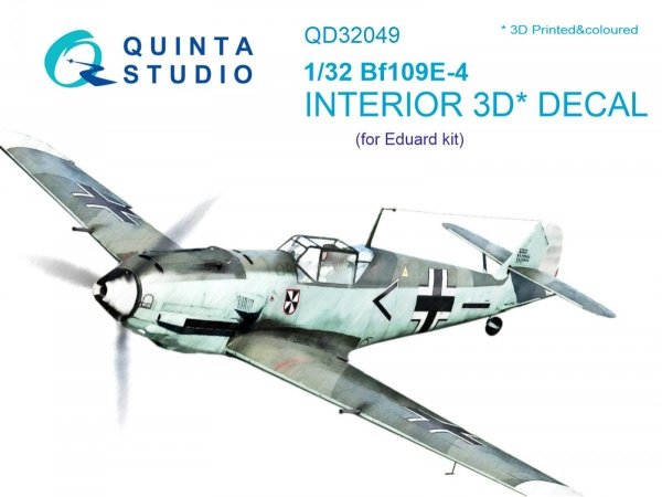 Quinta Studio QD32049 Bf 109E-4 3D-Printed &amp; coloured Interior on decal paper (for Eduard kit) 1/32