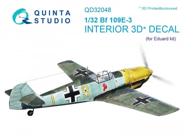 Quinta Studio QD32048 Bf 109E-3 3D-Printed &amp; coloured Interior on decal paper (for Eduard kit) 1/32