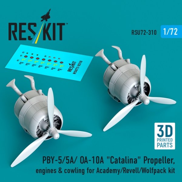 RESKIT RSU72-0310 PBY-5/5A/ OA-10A "Catalina" Propeller, engines &amp; cowling for Academy/Revell/Wolfpack kit (3D printed) 1/72