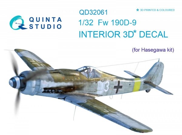 Quinta Studio QD32061 FW 190D-9 3D-Printed &amp; coloured Interior on decal paper (for Hasegawa kit) 1/32