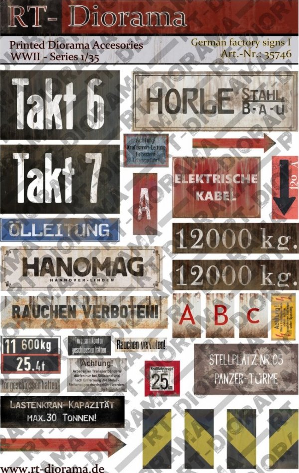 RT-Diorama 35746 Printed Accessories: German Factory Signs I 1/35