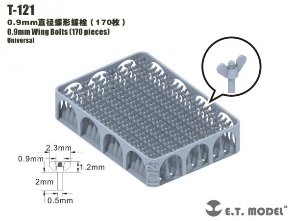 E.T. Model T-121 0.9mm Wing Bolts 170 pieces