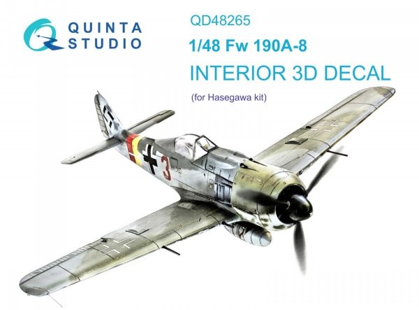 Quinta Studio QD48265 Fw 190A-8 3D-Printed &amp; coloured Interior on decal paper ( Hasegawa ) 1/48