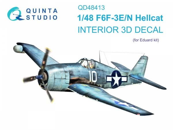 Quinta Studio QD48413 F6F-3E/N Hellcat 3D-Printed &amp; coloured Interior on decal paper (Eduard) 1/48