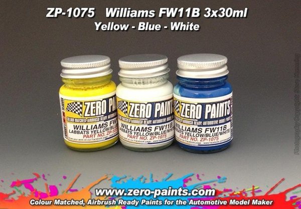Zero Paints ZP-1075 Williams FW11B Blue/Yellow Paint Set 3x30ml 