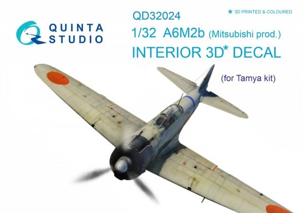 Quinta Studio QD32024 A6M2b (Mitsubishi prod.) 3D-Printed &amp; coloured Interior on decal paper (for Tamiya kit) 1/32