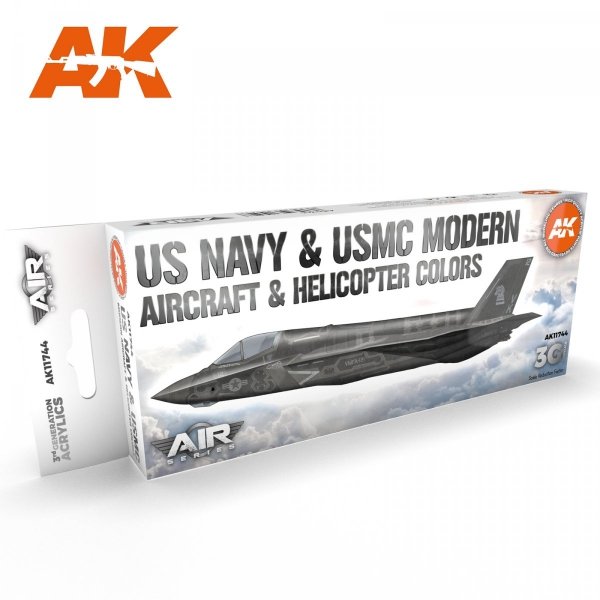 AK Interactive AK11744 US NAVY &amp; USMC MODERN AIRCRAFT &amp; HELICOPTER COLORS 8x17 ml