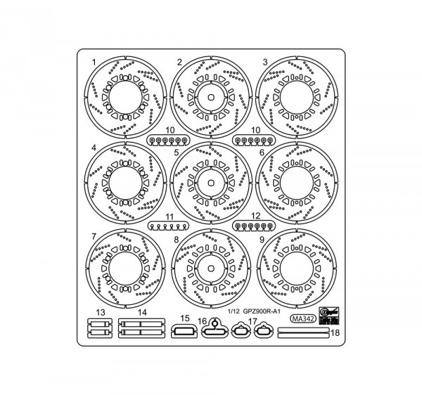 Hasegawa 21778 Kawasaki GPZ900R (A1) Etching Parts 1/12