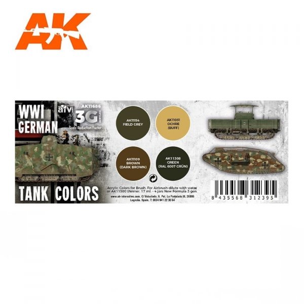 AK Interactive AK11686 WWI GERMAN TANK COLORS 4x17 ml