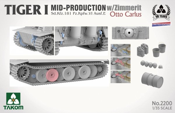 Takom 2200 Tiger I Mid Production w/zimmerit Sd.Kfz. 181 Pz.Kpfw. VI Ausf. E Otto Carius 1/35