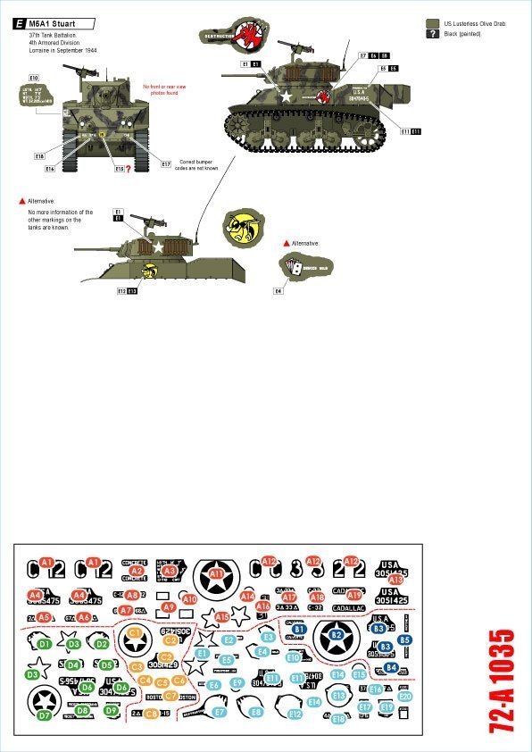 Star Decals 72-A1035 US M5A1 Stuart. 1/72