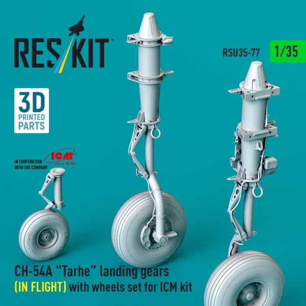 RESKIT RSU35-0077 CH-54A &quot;Tarhe&quot; landing gear (IN FLIGHT) with wheels set for ICM kit (3D Printed) (1/35)