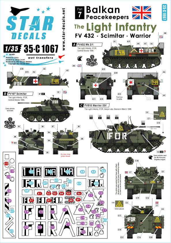 Star Decals 35-C1067 The Light Infantry. IFOR Bosnia. FV432, Scimitar and Warrior ISV 1/35