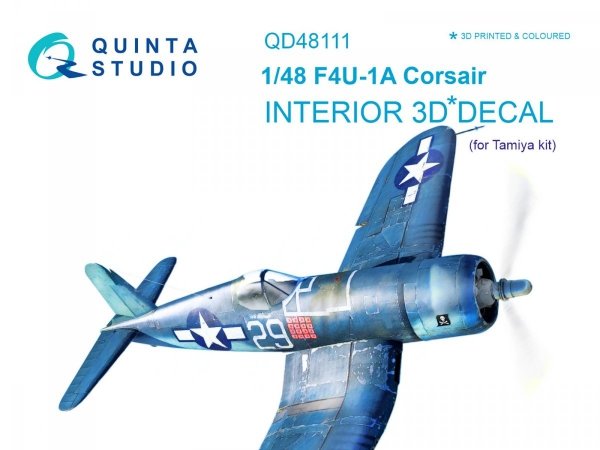 Quinta Studio QD48111 F4U-1A Corsair 3D-Printed &amp; coloured Interior on decal paper (for Tamiya kit) 1/48