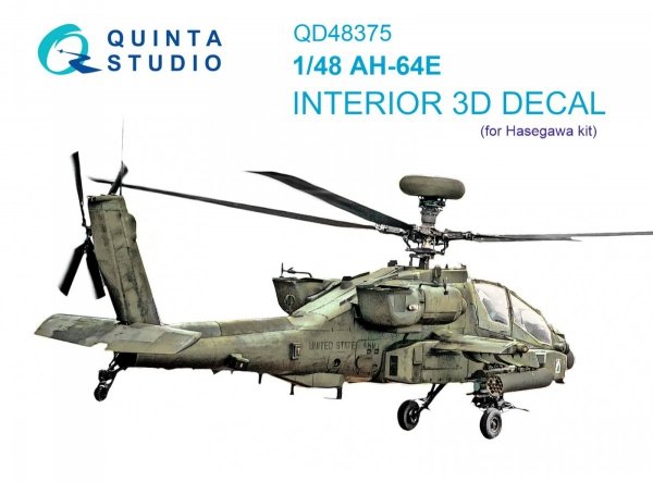 Quinta Studio QD48375 AH-64E 3D-Printed &amp; coloured Interior on decal paper (Hasegawa) 1/48