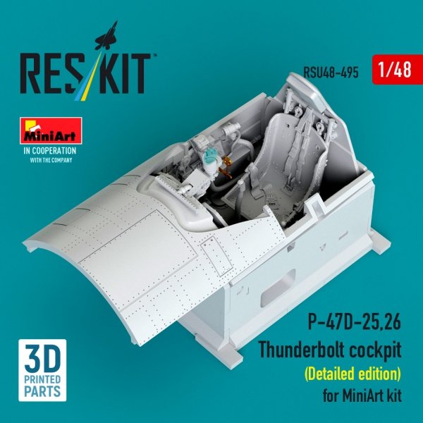 RESKIT RSU48-0495 P-47D-25,26 Thunderbolt cockpit (Detailed edition) for MiniArt kit (3D Printed) (1/48)