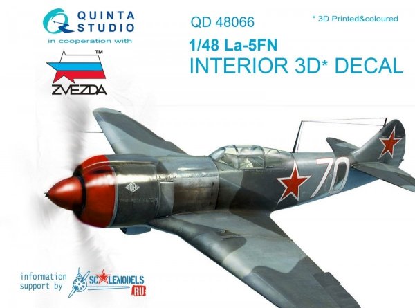 Quinta Studio QD48066 La-5FN 3D-Printed &amp; coloured Interior on decal paper (for Zvezda kit) 1/48
