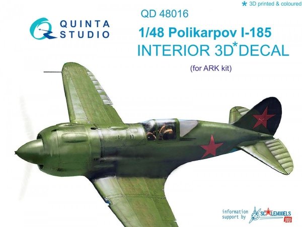 Quinta Studio QD48016 Polikarpov I-185 3D-Printed &amp; coloured Interior on decal paper (for ARK kit) 1/48
