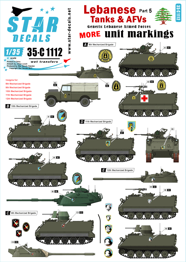 Star Decals 35-C1112 Lebanese Tanks &amp; AFVs 5  1/35