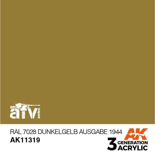 AK-Interactive AK 11319 RAL 7028 Dunkelgelb Ausgabe 1944 17ml - AK 3GA (3rd  Generation Acrylic) AFV Series - AK Interactive - Farby i chemia modelarska