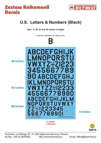 Techmod 48819 U.S. Letters &amp; Numbers black (1:48)