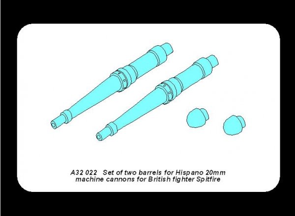 Aber A32022 Set of two barrels for Hispano 20mm machine cannons for British fighter Spitfire (1:32)