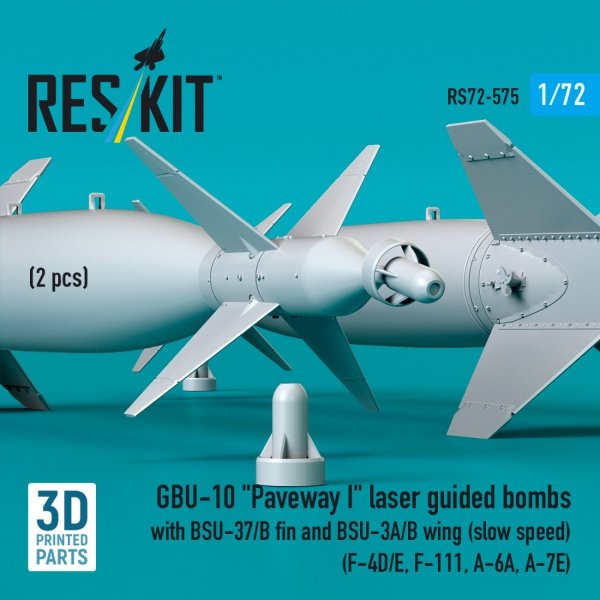 RESKIT RS72-0575 GBU-10 "Paveway I" laser guided bombs with BSU-37/B fin and BSU-3A/B wing (slow speed) (2 pcs) (3D Printed) 1/72