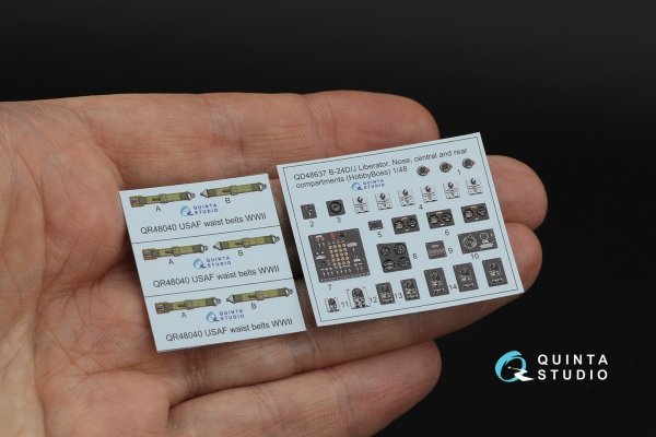 Quinta Studio QD48637 B-24D/B-24J Liberator. Nose, central and rear compartments. 3D-Printed &amp; coloured Interior on decal paper ( HobbyBoss ) 1/48