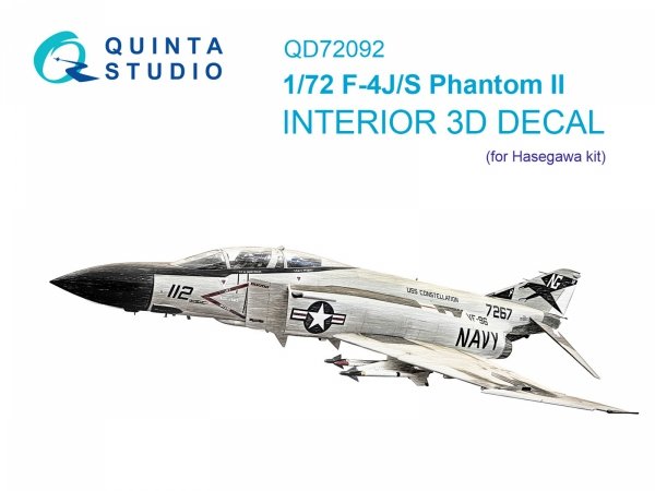 Quinta Studio QD72092 F-4J/S 3D-Printed &amp; coloured Interior on decal paper (Hasegawa) 1/72